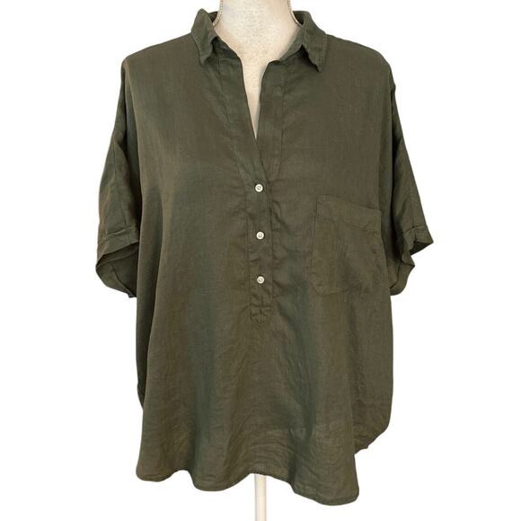 Grayson Tops - Grayson Size XL Artist Short Sleeve Shirt Top 100% Linen Popover Green